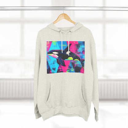 90's Neon Orca V.2 Fleece Hoodie | Pacific Killer Whale Art Version 2 | Retro Orca Hoodie | Colorful Sea Life Gift | By Pacific NW Gear Co.