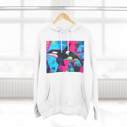 90's Neon Orca V.2 Fleece Hoodie | Pacific Killer Whale Art Version 2 | Retro Orca Hoodie | Colorful Sea Life Gift | By Pacific NW Gear Co.