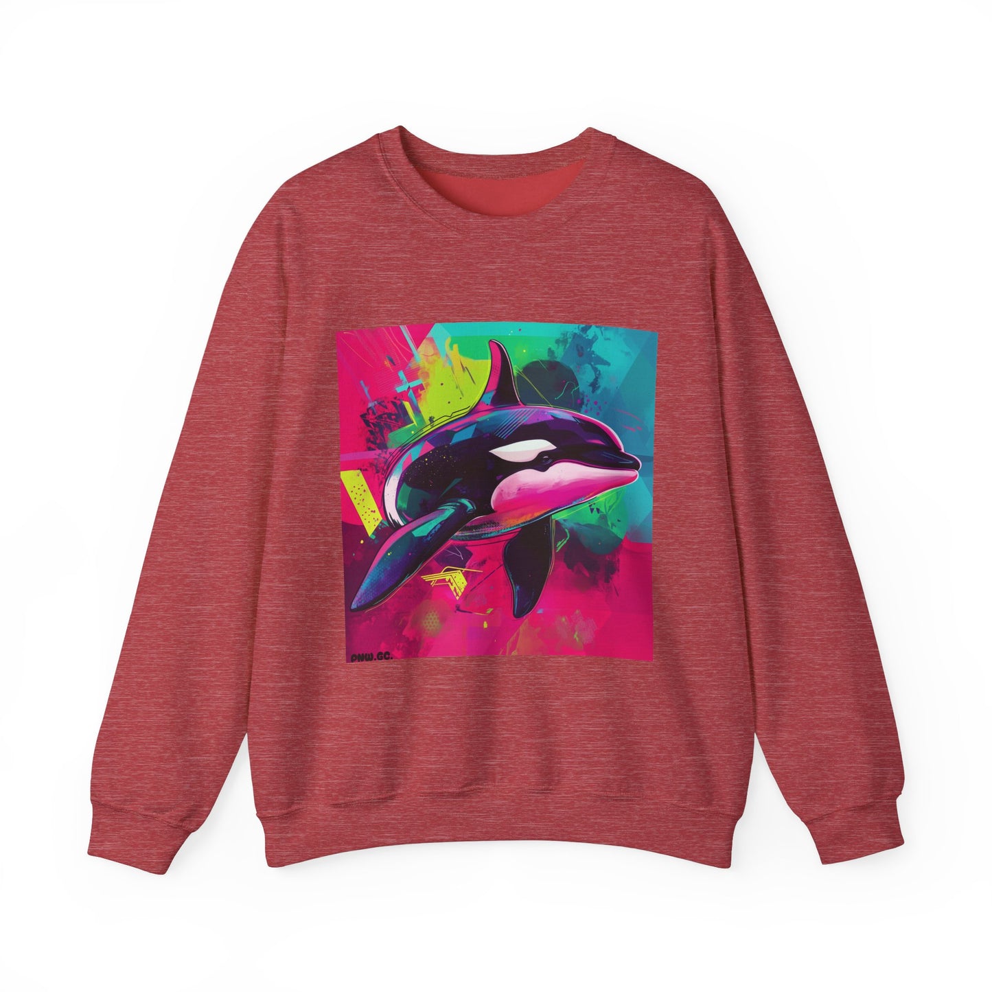 90's Neon Orca Crew Neck Sweater | Pacific Killer Whale Art | Retro Vaporwave Sweater | Colorful Orca Gift | By Pacific NW Gear Co.