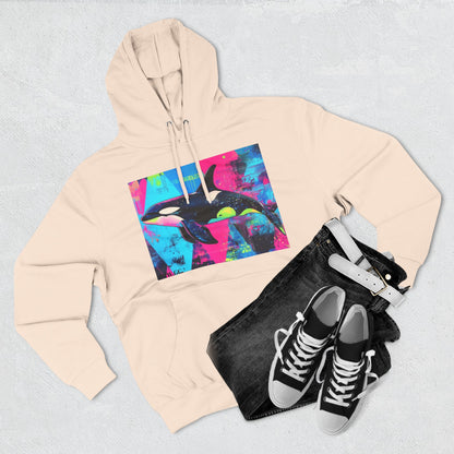 90's Neon Orca V.2 Fleece Hoodie | Pacific Killer Whale Art Version 2 | Retro Orca Hoodie | Colorful Sea Life Gift | By Pacific NW Gear Co.
