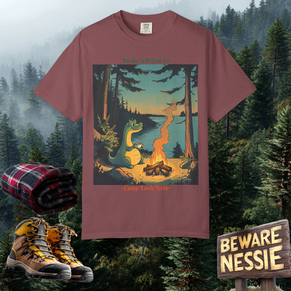 Camp Loch Ness T-Shirt | Camping W/ Nessie Graphic Tee | Cryptid Creature Shirt | Legendary Creature Tee | Pacific NW Gear Co