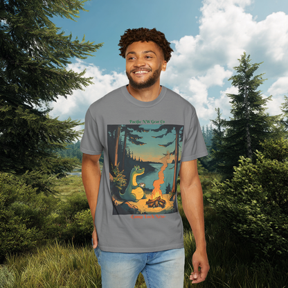 Camp Loch Ness T-Shirt | Camping W/ Nessie Graphic Tee | Cryptid Creature Shirt | Legendary Creature Tee | Pacific NW Gear Co