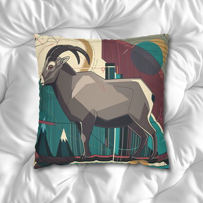 Geo Mountain Goat Pillow | Modern Animal Art Decor | Pacific NW | Modern Faux Suede Square Pillowcase | Vibrant Animal Print Home Decor