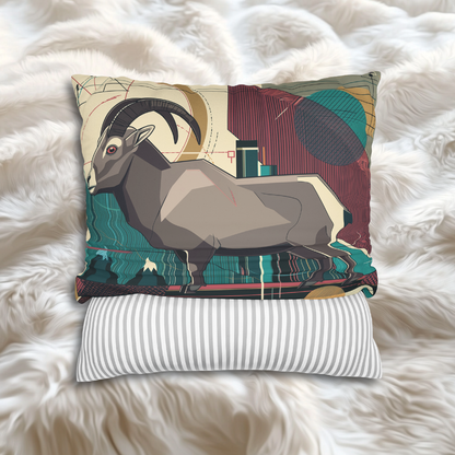 Geo Mountain Goat Pillow | Modern Animal Art Decor | Pacific NW | Modern Faux Suede Square Pillowcase | Vibrant Animal Print Home Decor