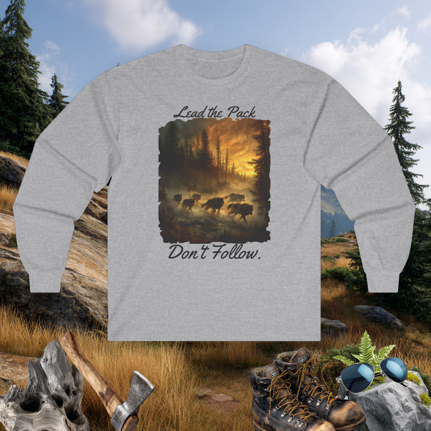 Leader of the Pack- Long Sleeve Tee | Wolf Pack Graphic | Unisex Adventure Shirt | Animal Graphic | Pacific NW Gear Co.