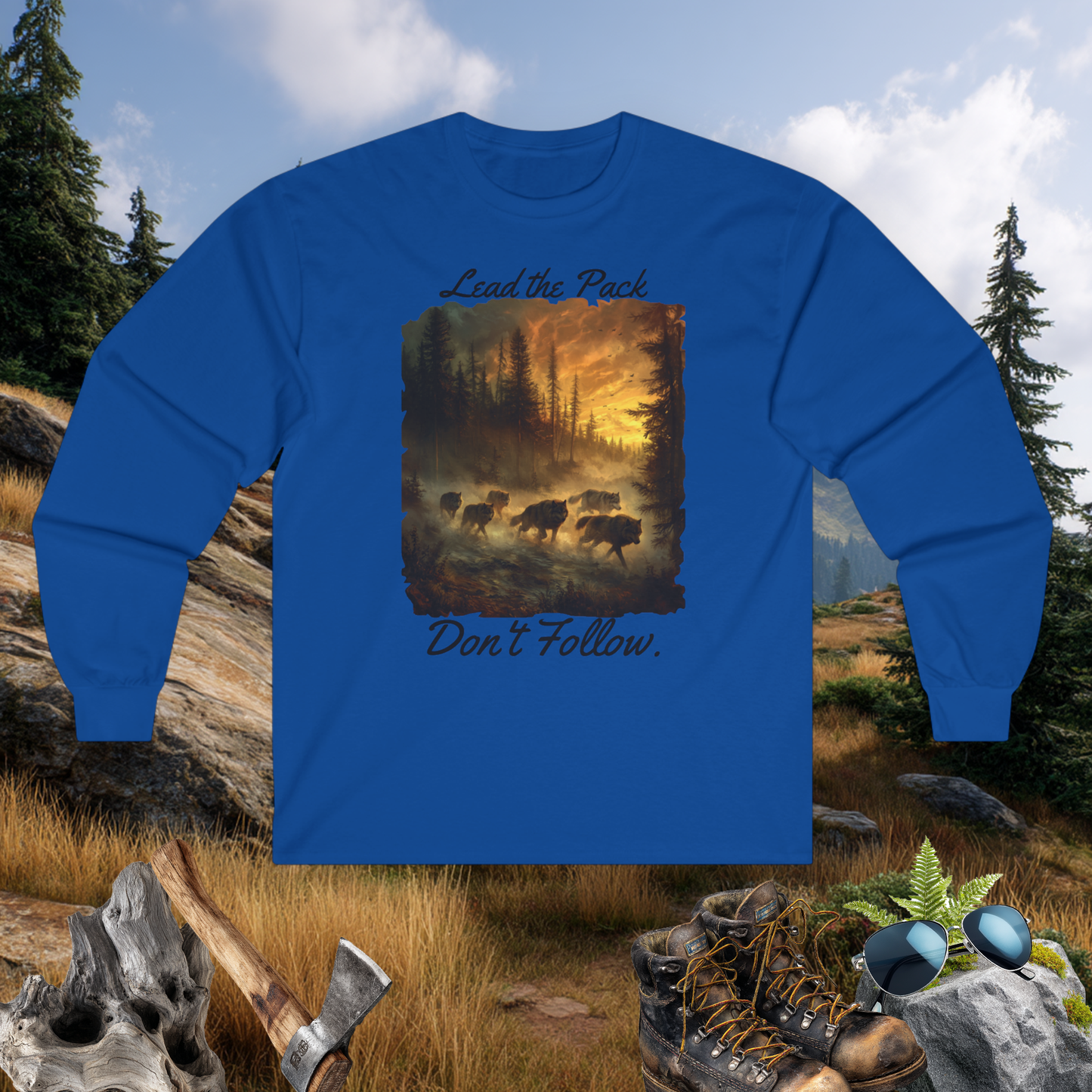 Leader of the Pack- Long Sleeve Tee | Wolf Pack Graphic | Unisex Adventure Shirt | Animal Graphic | Pacific NW Gear Co.