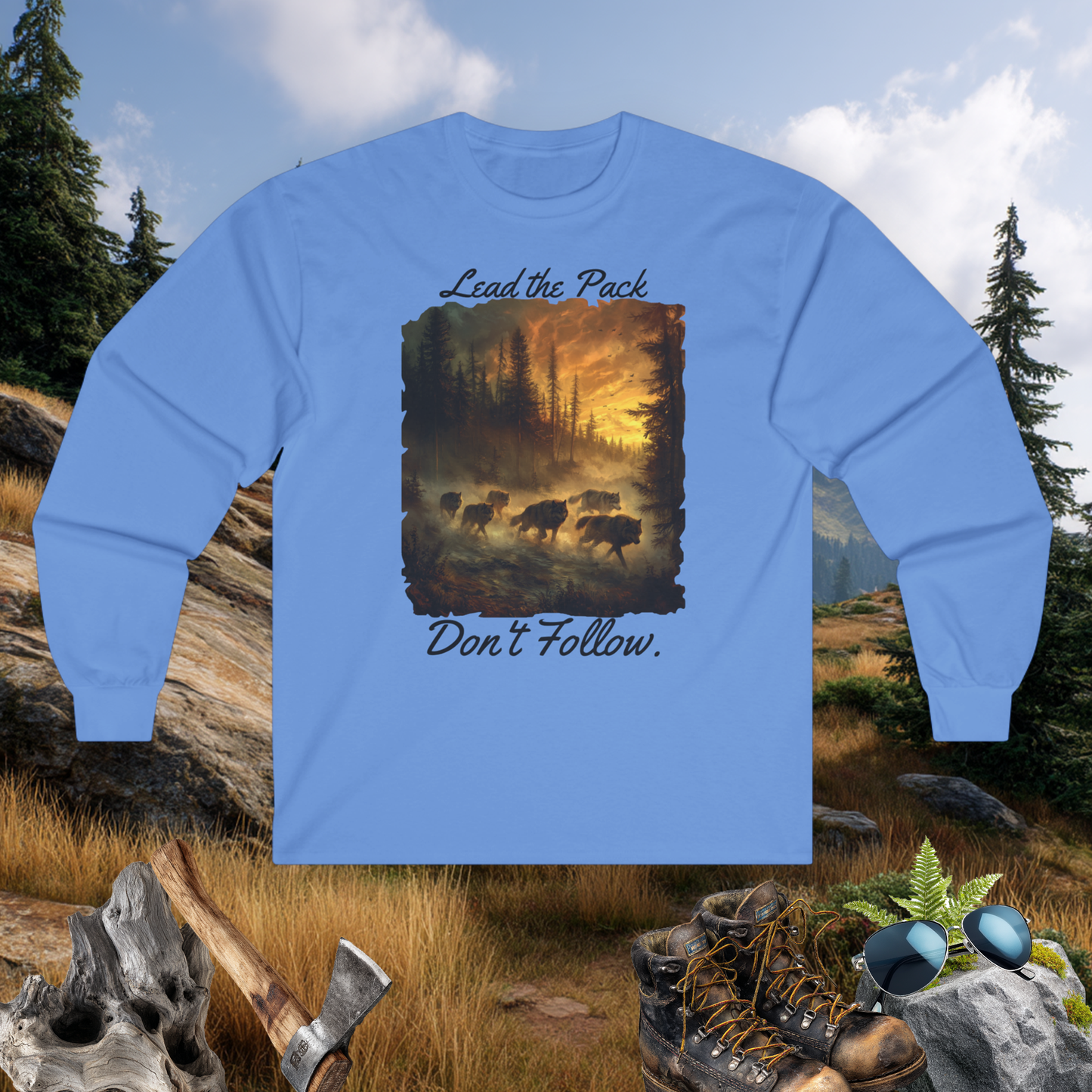 Leader of the Pack- Long Sleeve Tee | Wolf Pack Graphic | Unisex Adventure Shirt | Animal Graphic | Pacific NW Gear Co.