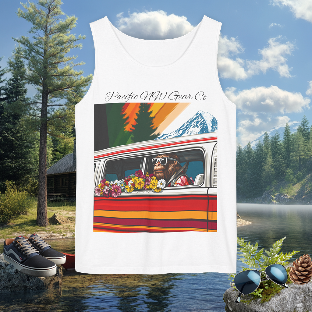 PNW Tourist Sasquatch- Tank Top | Cryptid Design | Legendary Creature | 100% US Cotton | Relaxed Fit | Pacific NW Gear Co.