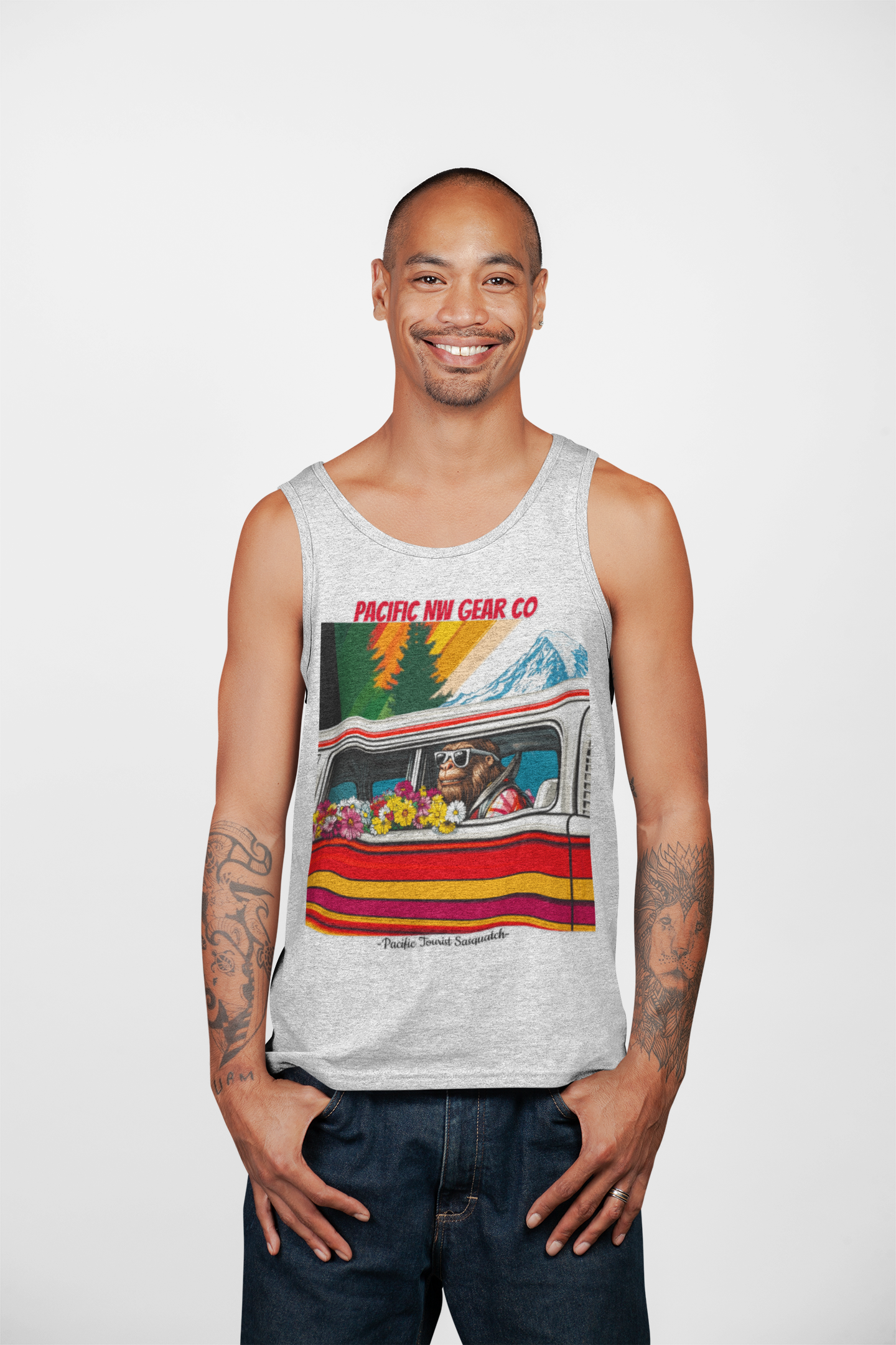 PNW Tourist Sasquatch Tank Top V.2 | Cryptid Design | Legendary Creature | 100% US Cotton | Relaxed Fit | Pacific NW Gear Co