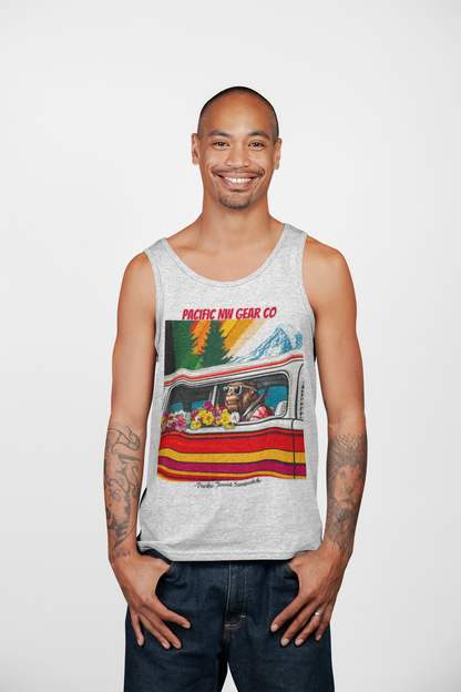 PNW Tourist Sasquatch Tank Top V.2 | Cryptid Design | Legendary Creature | 100% US Cotton | Relaxed Fit | Pacific NW Gear Co