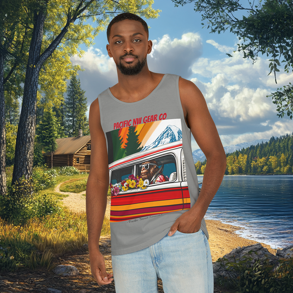 PNW Tourist Sasquatch Tank Top V.2 | Cryptid Design | Legendary Creature | 100% US Cotton | Relaxed Fit | Pacific NW Gear Co