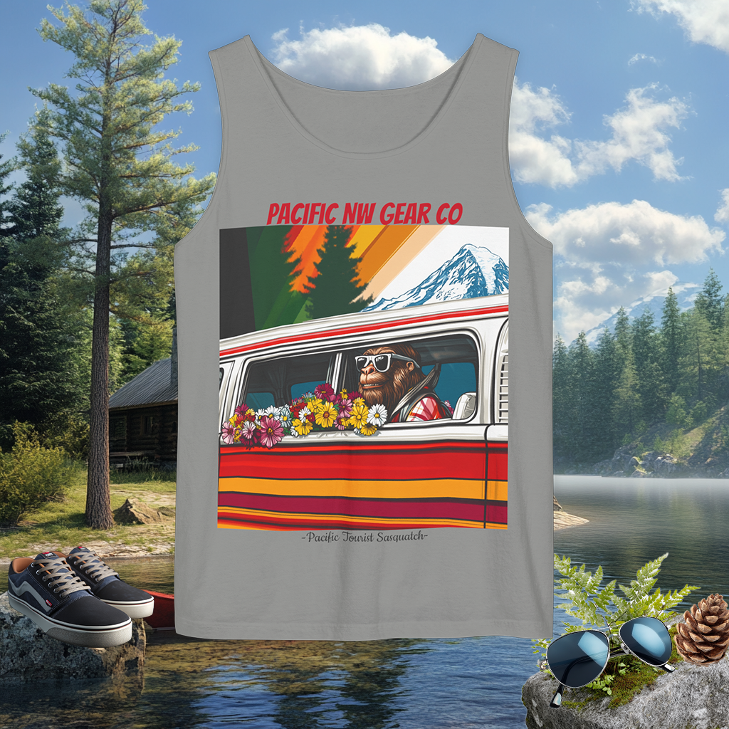 PNW Tourist Sasquatch Tank Top V.2 | Cryptid Design | Legendary Creature | 100% US Cotton | Relaxed Fit | Pacific NW Gear Co