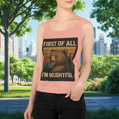 Women's Racerback Tank Top | First of All, I'm Delightful! | Summer Gear | Exercise Gift | Outdoor Casual Wear | Pacific NW Gear Co