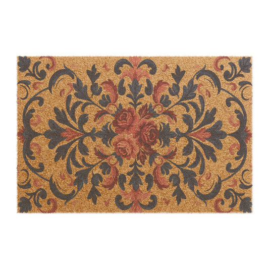 Art Nouveau Dogwood Floral Doormat, Vintage Huckleberry Coir Welcome Mat, Botanical Entryway Rug