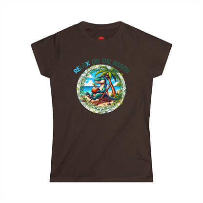 Relaxing Rex Beach Tee | Funny T-Rex Shirt | Women's Summer T-Shirt | Vacation Gift | Pacific NW Gear Co