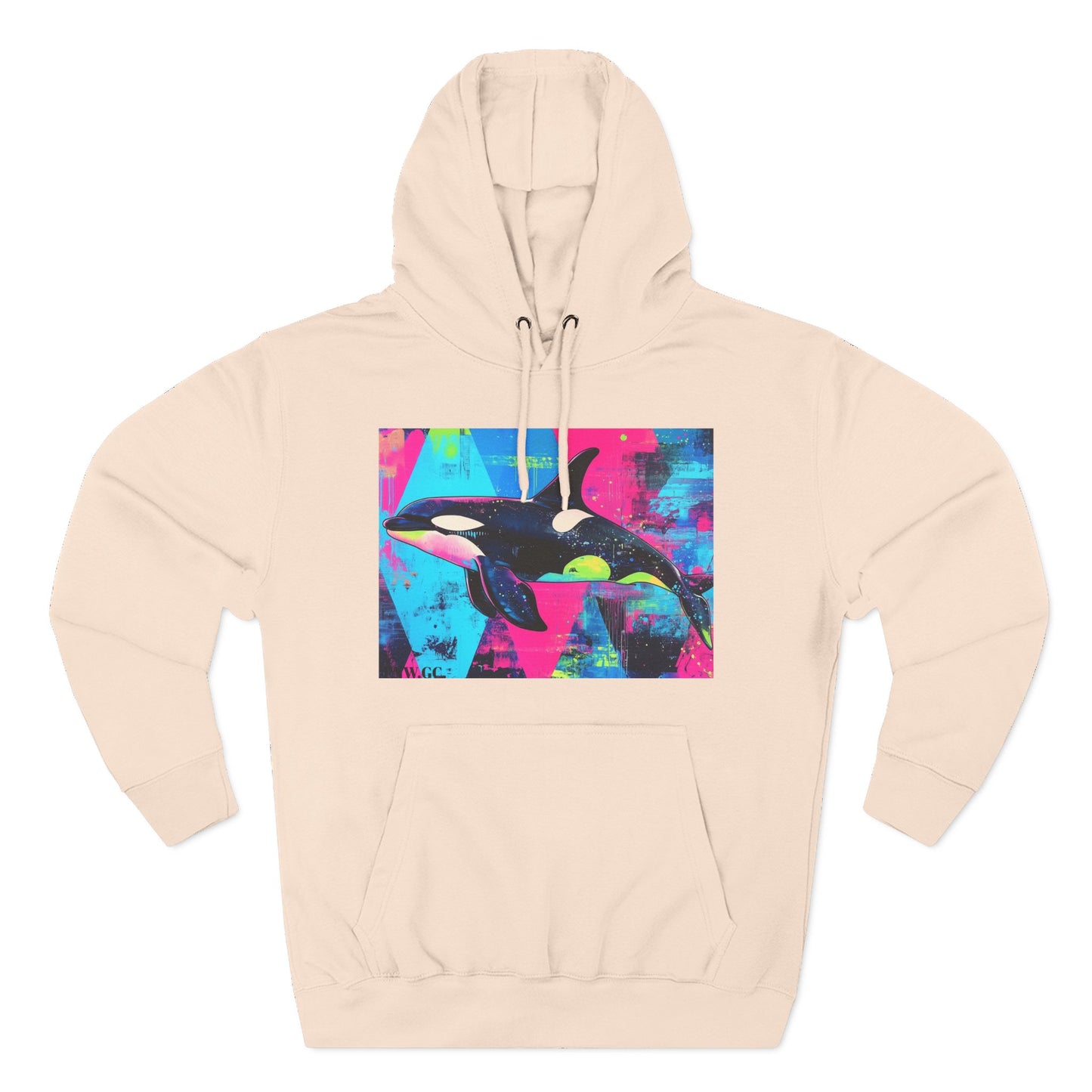 90's Neon Orca V.2 Fleece Hoodie | Pacific Killer Whale Art Version 2 | Retro Orca Hoodie | Colorful Sea Life Gift | By Pacific NW Gear Co.