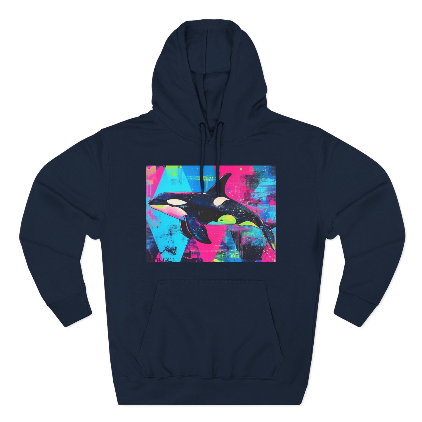 90's Neon Orca V.2 Fleece Hoodie | Pacific Killer Whale Art Version 2 | Retro Orca Hoodie | Colorful Sea Life Gift | By Pacific NW Gear Co.