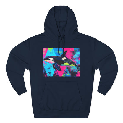 90's Neon Orca V.2 Fleece Hoodie | Pacific Killer Whale Art Version 2 | Retro Orca Hoodie | Colorful Sea Life Gift | By Pacific NW Gear Co.