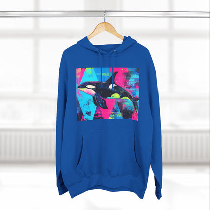 90's Neon Orca V.2 Fleece Hoodie | Pacific Killer Whale Art Version 2 | Retro Orca Hoodie | Colorful Sea Life Gift | By Pacific NW Gear Co.