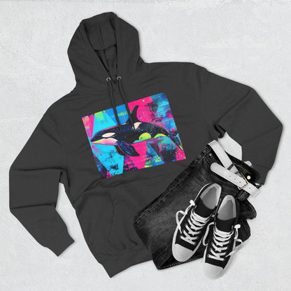 90's Neon Orca V.2 Fleece Hoodie | Pacific Killer Whale Art Version 2 | Retro Orca Hoodie | Colorful Sea Life Gift | By Pacific NW Gear Co.