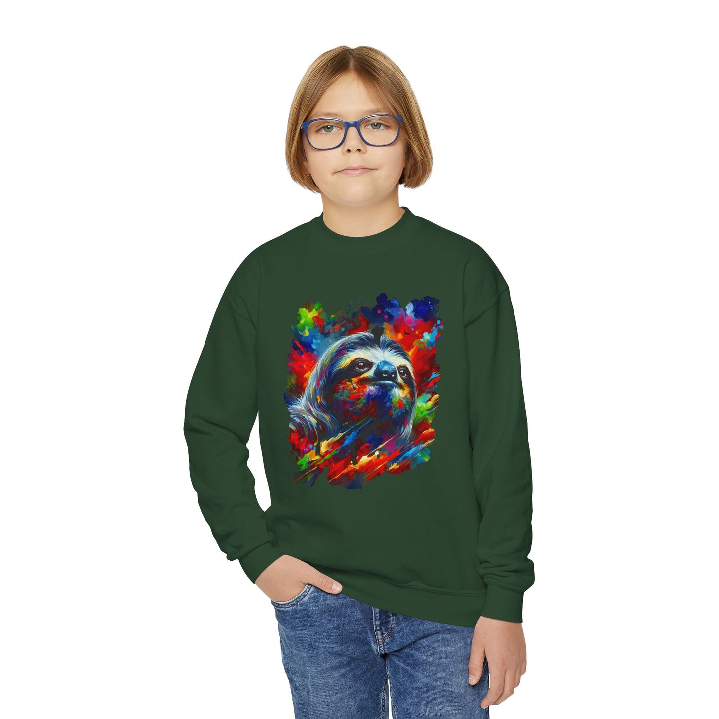 Happy Sloth Sweatshirt | Kids' Graphic Sweater | Colorful Youth Clothing | Sloth Gift | Pacific NW Gear Co