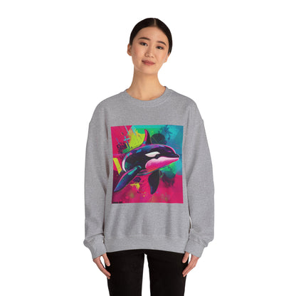 90's Neon Orca Crew Neck Sweater | Pacific Killer Whale Art | Retro Vaporwave Sweater | Colorful Orca Gift | By Pacific NW Gear Co.