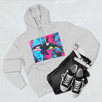 90's Neon Orca V.2 Fleece Hoodie | Pacific Killer Whale Art Version 2 | Retro Orca Hoodie | Colorful Sea Life Gift | By Pacific NW Gear Co.