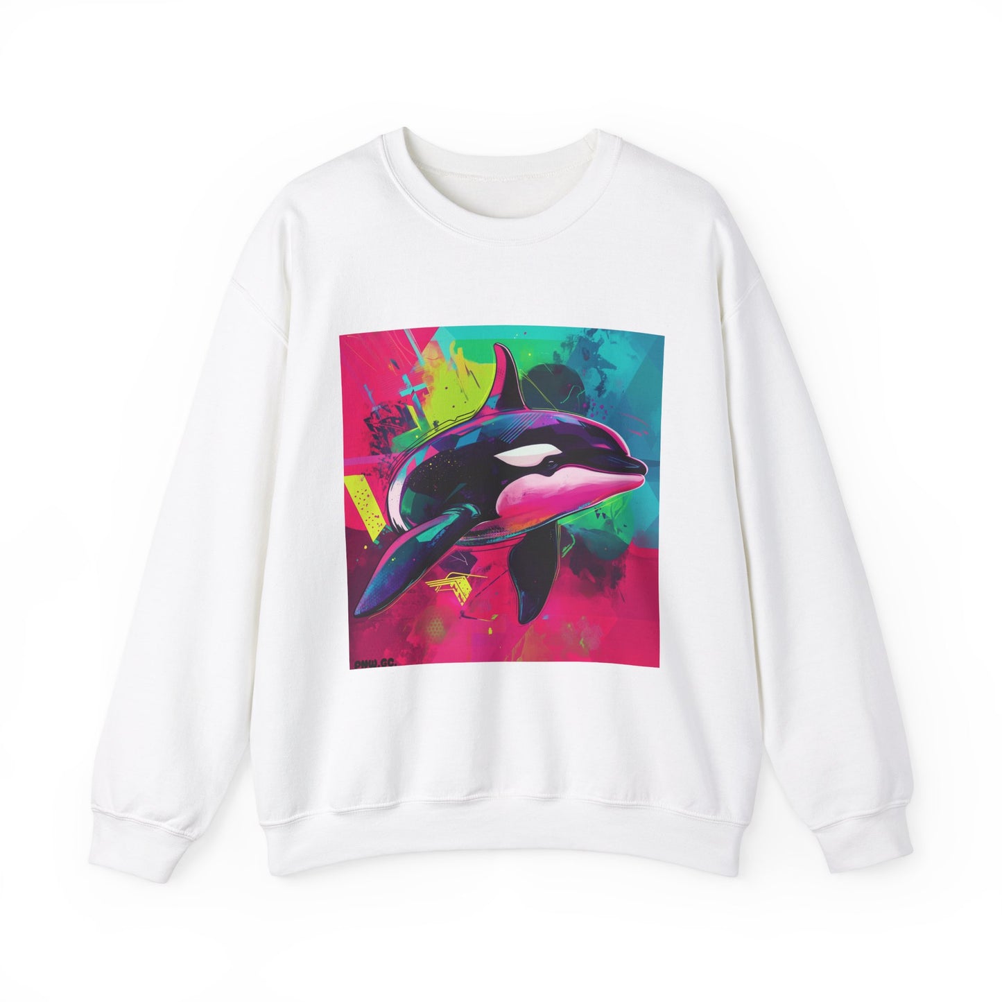 90's Neon Orca Crew Neck Sweater | Pacific Killer Whale Art | Retro Vaporwave Sweater | Colorful Orca Gift | By Pacific NW Gear Co.