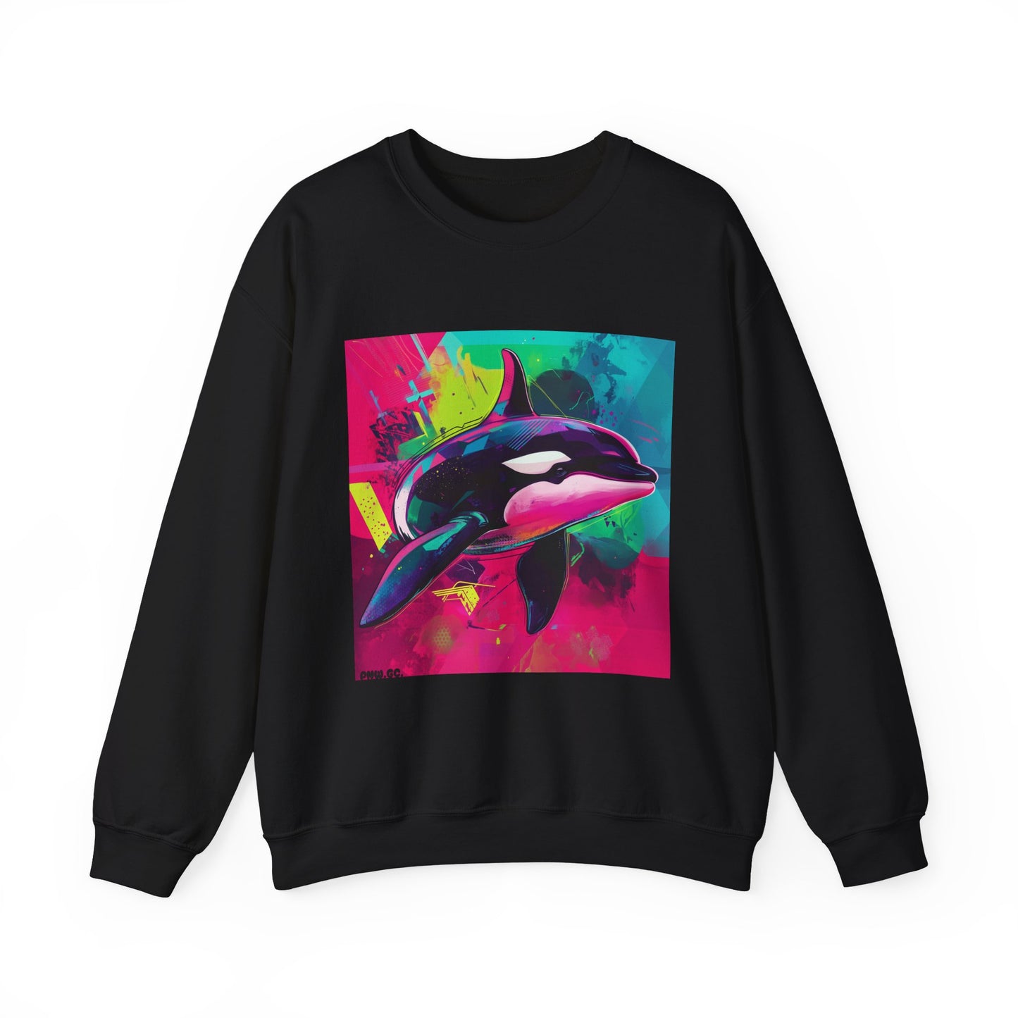 90's Neon Orca Crew Neck Sweater | Pacific Killer Whale Art | Retro Vaporwave Sweater | Colorful Orca Gift | By Pacific NW Gear Co.